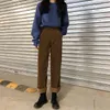 Nomikuma Corduroy 넓은 다리 바지 한국어 솔리드 하이 허리 긴 바지 인과 원인 가을 새로운 여성 바지 Pantalones 6C059 210427