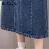 MIDI Jeans Saias Para Mulher Bolsos Vintage Clássico Slim A-Linha Cowboy Saia Feminino Coreano Chic Saias Elegant Faladas 210506