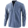 Mäns Solid Färg Retro Lace Collar Lossa Casual Shirt För Men T-shirts