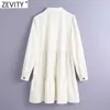 Zevity Women Vintage Solid Färg Platser Corduroy Mini Klänning Kvinna Långärmad Casual Business Vestido Chic Shirt Dresses DS4817 210623