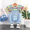 Kleding sets jongens streep t-shirt + denim jarretel broek 2 stks pak 2021 zomer korte mouw kinderen meisjes schattige kleding overalls baby outfits