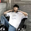 Unisex minimalista t-shirt coreano hip-hop impressão de mangas curtas top homens mulheres high street oversize harajuku o-pescoço verde streetwear G1229