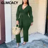 Mulheres Manga Longa Sólida V Neck Macacão Skinny Elegante Escritório Senhoras Fall Winter Jumpsuit 210702