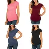 여름 출산 탑스 여성 임신 짧은 소매 티셔츠 임신 한 우아한 숙녀 접기에 대한 패션 티 20220302 H1
