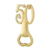 Favor FAST FREE SHIP (100pcs / lot) + Souvenirs de mariage doré Digital 50 ouvre-bouteille 50e anniversaire cadeau d'anniversaire pour les invités