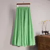 Women's Elegant 16 Color High Waist Elastic Linen Pleated Long Skirts Ladies Slim Casual Skirt Saias Summer SK05 210629