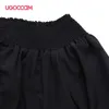 UGOCCAM Women Off Shoulder T-shirt Lantern Mouw Ruches Sexy Zomer Wit T-shirt Casual Plus Size Top Dames Blusas de Mujer 210324