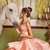 Коралловые легкие платья Quinceanera, вырез в форме сердца, кружевная аппликация, вышивка, бальное платье из бисера, на заказ, многоуровневое пышное платье принцессы, вечеринка, милые платья