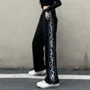 Kvinnors Sportbyxor 2021 Ny StreetWear Versatile Fashion High Waist Straight Pants Casual Baggy Black Wide Leg Stripe Byxor Q0801