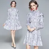 Women Light Purple Stand Neck Lantern Sleeve Mini Dress Winter Elegant Sexy Ladies Print Floral Party Dresses Vestdios 210525