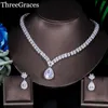 ThreeGraces Classic Double Marquise Shape Cubic Zircon Flower Drop Pear Necklace Earrings Engagement Jewelry Set For Women JS188 H1022