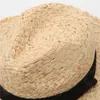 Raffia Hat Panama соломенная шапка лето черная лента женщин мужчины широкий Brem Beach Sun Cap UV защита джаз федора шляпы