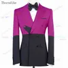 Thorndike bleu Royal costumes avec pantalon noir Slim Fit Tuxedos 2 pièces Costume Homme mariage Blazer pour hommes marié bal ensemble X0909