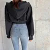 Casual Solid Solvers Black Cropped Damskie bluzy Jesień Zima Harajuku Z Długim Rękawem Kobieta Bluza Gothic Jacket Top 210809