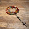 Natural Quartz Mookaite Beads Católica Cristo Rosário Colares Hematite Cross Pingente Colar Para As Mulheres Homens Meditação Mala 210721