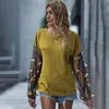 Siyah 3D Aplike Örgü Kol Knit T-shirt Kadın Sonbahar Kış O-Boyun Uzun Rahat T Gömlek Tops Kazak Kadın 210510