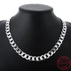 Chains 925 Silver 18 20 22 24 26 28 30 Inches 12MM Flat Full Sideways Cuba Chain Necklace For Women Men Fine Jewelry Gifts244H