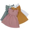 Zomer kids meisjes jurk prinses jurk peuter causale jurk ruches vliegende mouw pure kleur baby meisje kleding G1215