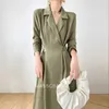 Solido Elegante Dres Autumn Bandage Midi Split Dress Office Lady Designer Casual Abito stile coreano Donna 210730