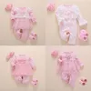 born Baby Girl Clothes Fall Cotton Lace Princess Style Jumpsuit 0-3 Months Infant Romper With Socks Headband ropa bebe 220211