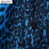 ZEVITY Kadınlar Vintage Leopar Baskı Göğüslü Smock Bluz Kadın Uzun Kollu İş Kimono Gömlek Chic Blusas Tops LS7657 210603