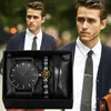 腕時計男性のビジネスファッション時計レザーストラップクロッククォーツ腕時計ギフト男性のためのセット黒レオージオマスコリノ
