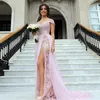 Off the Shoulder Lace Mermaid Evening Dresses with Appliques Sweep Train Split Formal Prom Dress Plus Size