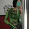 Y2K Mesh Top Women Streetwear Long Sleeve Graphic Tee See Through O Neck Tops Slim Anime T-shirt Sexy Crop Top Women Clothing 220207