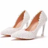 Dentelle Perles Chaussures De Mariage De Mariée 2021 9cm Chaton À Talons Hauts Blanc Cocktail Hoco Chaussure De Soirée Pour Les Mariées Demoiselle D'honneur Bout Pointu 35-41