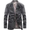 Män denim Business Casual Suit Jacket Washed Cotton Jeans Coat Slim Blazer Fit Plus Size S-4XL 2022 Men's Jackets