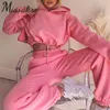 Missakso Mode Deux Pièces Ensemble Streetwear Hoodies Outfit Poches Automne Hiver Haut Et Pantalon Casual Femmes Sport Ensembles Blanc Rose 210625