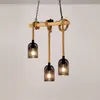 3 huvuden retro industriell ljuskrona trä hänge lampa järn hamp rep hängande restaurang matsal cafe bar belysning