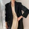 Black Lapel Woolen Coat for Women Korean Style Solid Loose Cashmere Autumn Winter Fashion Office Lady Outfit 210608