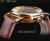 Montres pour hommes, boîtier doré Transparent, Design décontracté de luxe, bracelet en cuir marron, squelette mécanique 271R