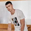 Kuegou Stretch Cotton Men's T-shirt Verão Moda Geométrica Impressão Camiseta Mangas Curtas Slim T Camiseta Homens Top Tamanho UT-09324 210524