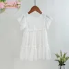 Nuevo vestido de niñas de verano gasa drapeada princesa niños vestidos para niñas vestidos de verano blanco negro sukienki 2-6yrs Q0716
