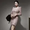 핑크 섹시한 드레스 한국 여성 긴 소매 나이트 클럽 미니 바디콘 드레스 여성 의류 210602