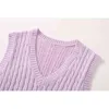 Vintage Femelle Kints Été Violet Doux Femmes Tricots Rayonne V Col Dames Pulls Tricotés Sans Manches Tricots 210430