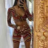 Womens Sexy Clothing 2 Two Piece Dresses Printed Lace-up T-shirt Bodycon Mini Skirts Outfits Short Set Fashion Streetwear Nightclub Clothes