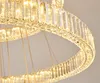 Villa Lampadari di cristallo K9 di lusso a soffitto alto Anello Lampada a sospensione dimmerabile a LED Lampada rotonda in oro / acciaio cromato Illuminazione decorativa