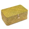 Wicker Basket with Cover Vintage Cosmetic Makeup Jewelry Storage Box Zakka Container Clothes Children Toys Travel Organizer 210609