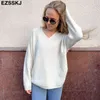 Podstawowy Gruby Luźne V-Neck Sweter Sweter Sweter Kobiety Jesień Zima Casual Długim Rękawem Sweter Dla Kobiet Chic Skoczków Top Y1110