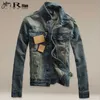 Men's Trench Coats 2021 Classic Retro Washed Hole Denim Jacket Casual Slim Long Sleeve Motorcycle Jeans