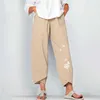 2021 Sommar Ny Kläder Kvinnors sommar Casual Loose Bomull och linne Broderade Wide-Ben Pants Pantalones de Mujer Ropa Mujer Q0801