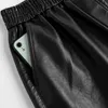 Black PU Leather Shorts Fashion Women Autumn Winter Casual Wide Leg Elastic Waist Loose Short Mujer 12238 210510