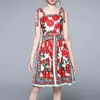 Runway Sommer Frauen Sexy Spaghetti Strap Rot Floral Gedruckt Casual Hohe Taille Schlank Party Kleid Vestidos 210519