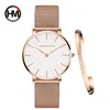 Ins 1 Set Marque Montres Bracelet Japon Quartz Movt Dames Étanche Or Rose Simple En Acier Inoxydable Femmes Montres 210616