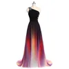 Sexy One Shoulder Ombre Long Evening Prom Dresses Chiffon A Line Plus Size Floor-Length Formal Party Gown BM05