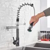 SHBSHAIMY Black and Chrome Spring Kitchen Faucet Cold Water Mixer Tap Golden Pull Down Kitchen Sink Crane Dual Swivel Spout 210719