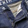 Ly Vintage Fashion Men Jeans Retro Dark Blue Elastic Slim Fit Ripped Distred Designer Stretch Casual Denim Pants NKCY